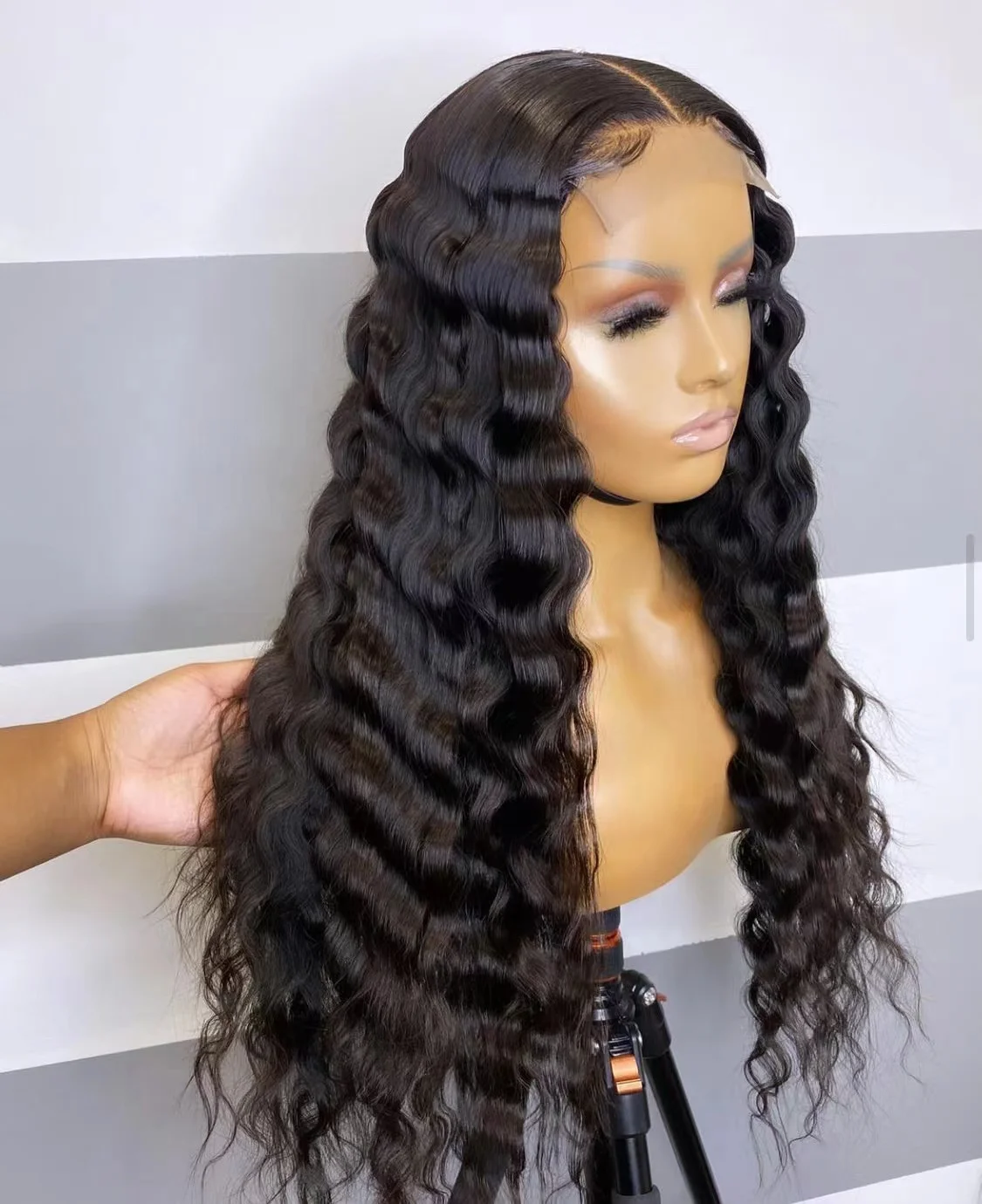 Black Deep Wave Long Synthetic Lace Front Wigs Lace Wigs For Women Synthetic Wigs Fiber Hair Daily Lace Wigs For Makeup Wigs