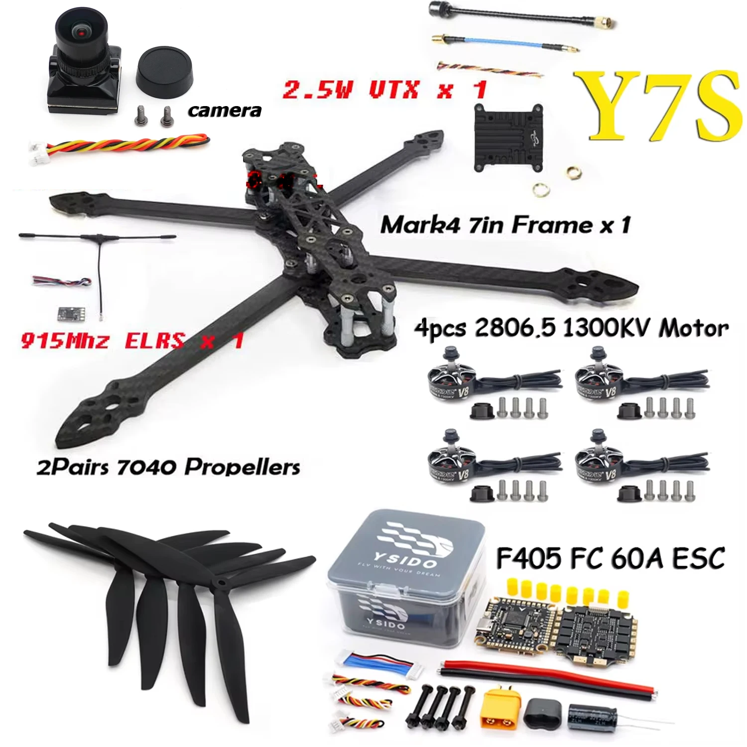 MARK4 7in Frame Kit F405 FC 60A ESC Stack 2806.5 Brushless Motor 7040 Propeller 2.5W VTX Camera ELRS for FPV 7