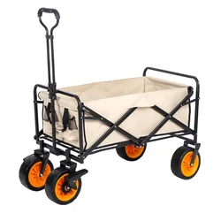 Folding Collapsible Wagon Cart Heavy Duty, Foldable Beach Wagon with Big Wheels for Sand, Utility Grocery Wagon