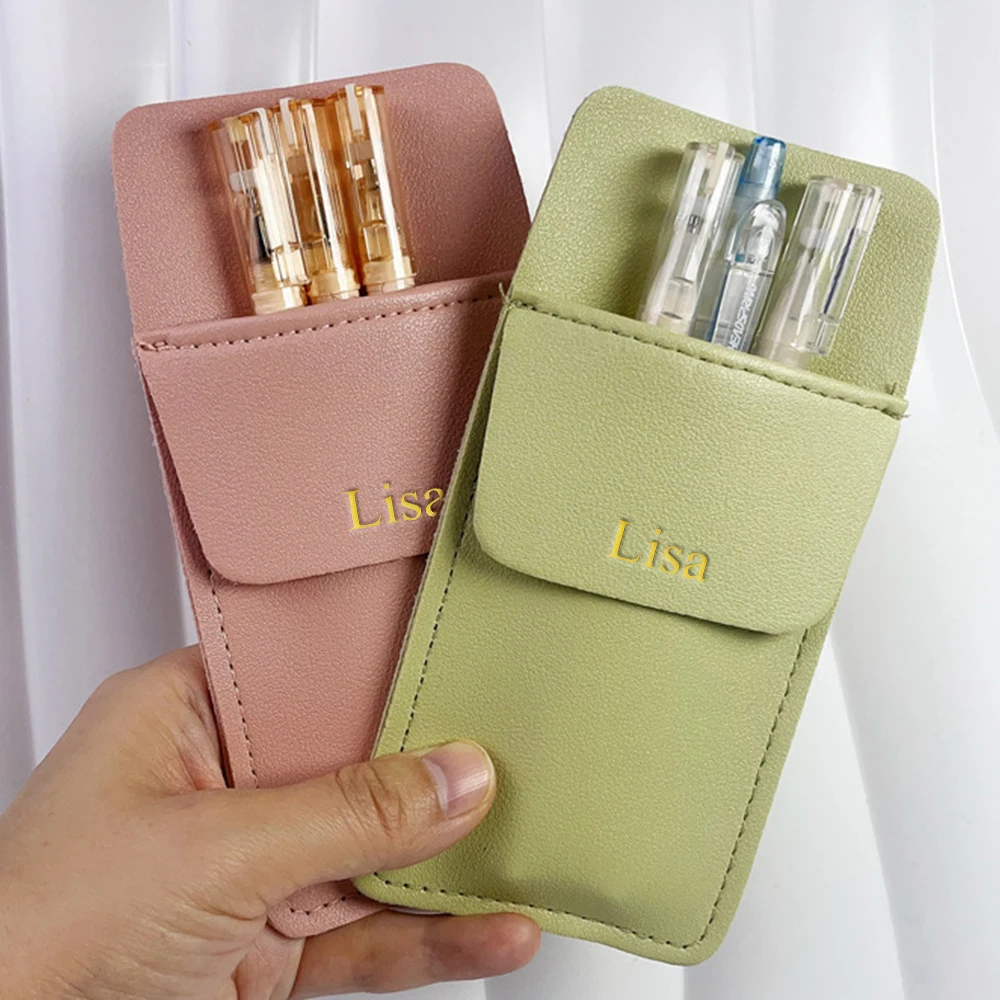 Customized name Moranti colored pu leather nurse pen case, double-layer anti-ink leakage pocket, white coat storage pen case image 2