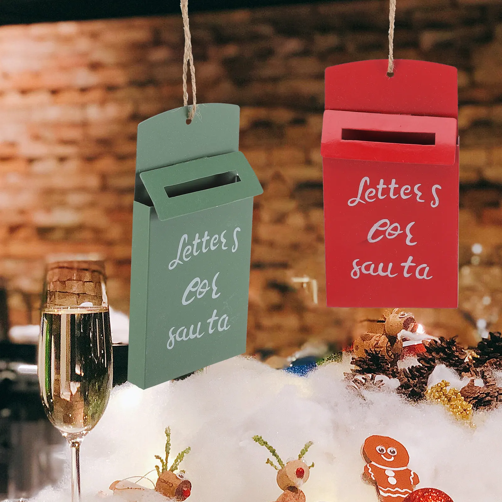 2Pcs Vintage Christmas Mailbox Hanging Ornament Premium Metal Xmas Tree Decor Festive Party Prop Home Decoration Xmas Pendant