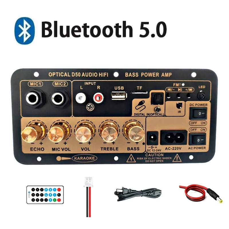 

100W Subwoofer Amplifier Board USB FM Radio TF Player Optical Audio Bluetooth AMP DIY Audio Subwoofer for 4-8 Ohms Speaker