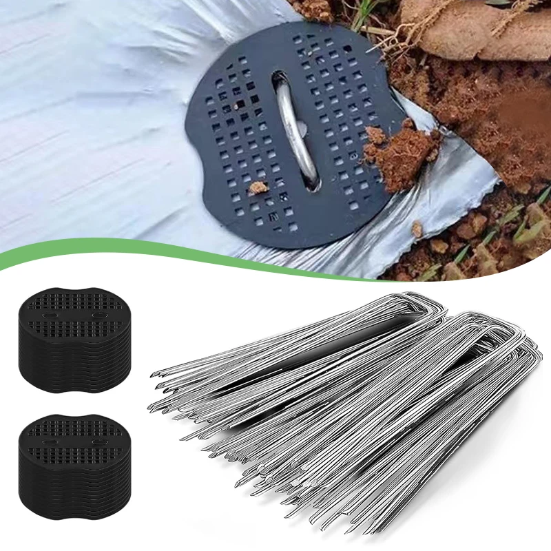 Clavija de jardín de Metal plateado en forma de U, grapa de jardín, clavos fijos para césped y jardín, herramientas de jardinería de red de tela para paisaje de hierba