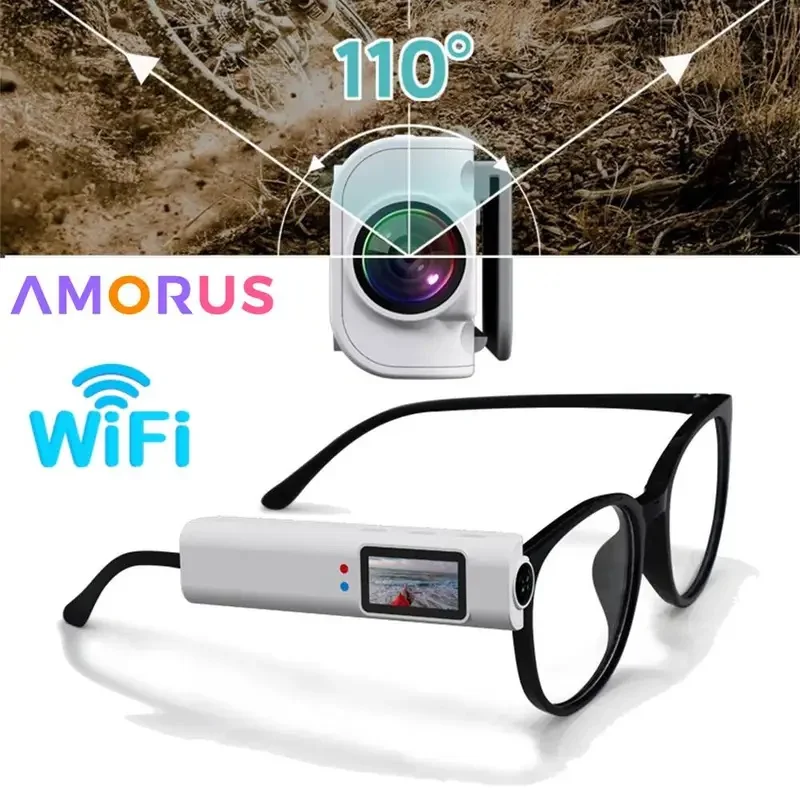 HD POV FPV Wearable Camera Glasses, WiFi Video‑Recording Eyeglasses with Built‑in Mic & APP Wireless Control