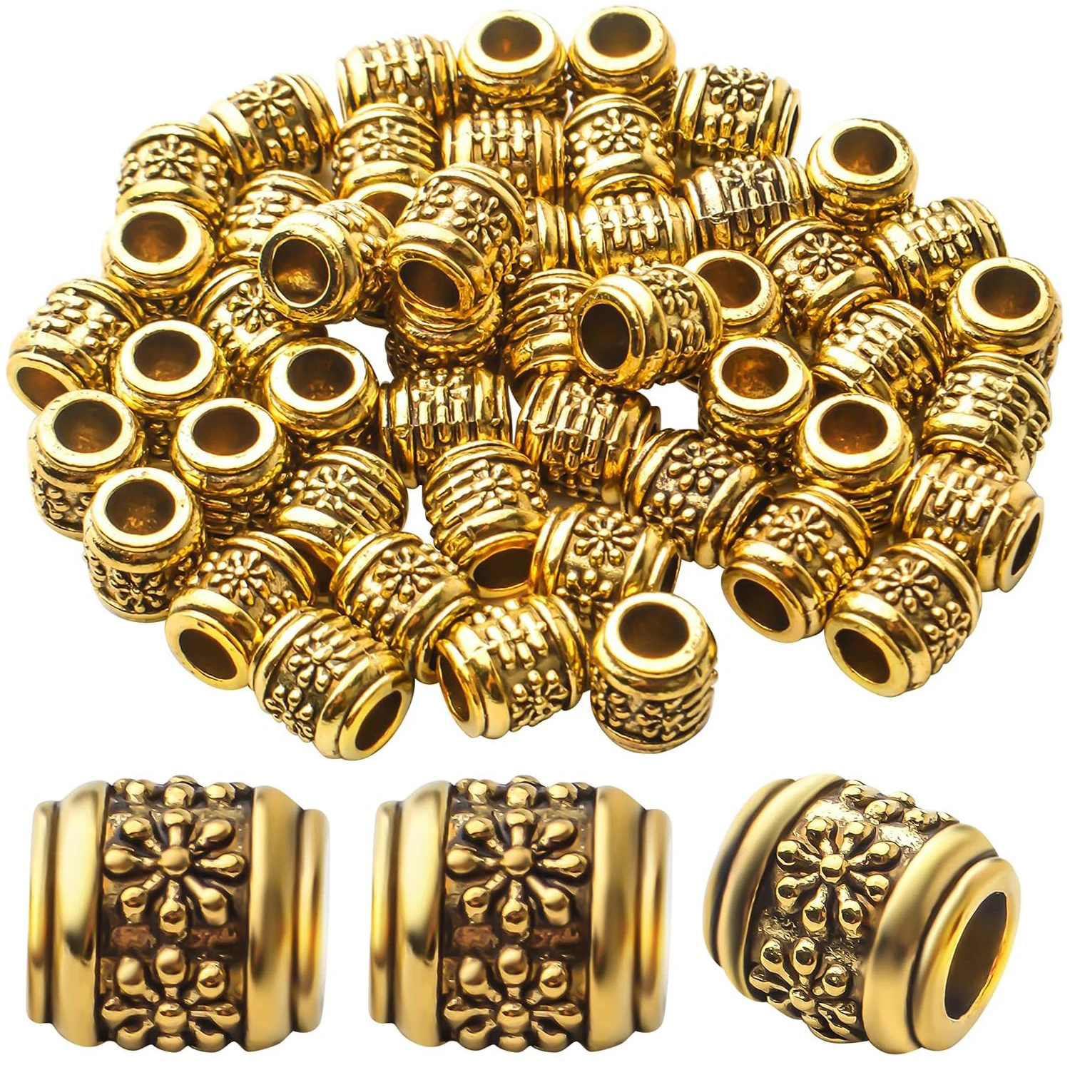 

50 шт. антикварных позолоченных бусин-разделителей в форме бочонка, диаметр отверстия: 4,6 мм