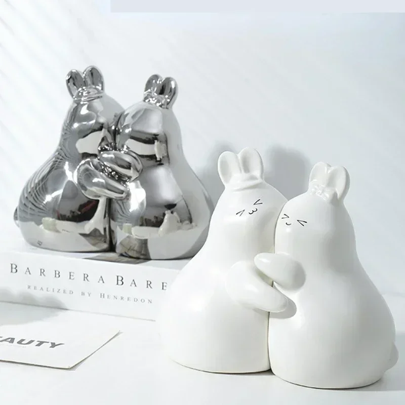 

Creativity never separate Hug rabbit ceramic bookend bookshelf decoration home living room bookcase children's room decorations