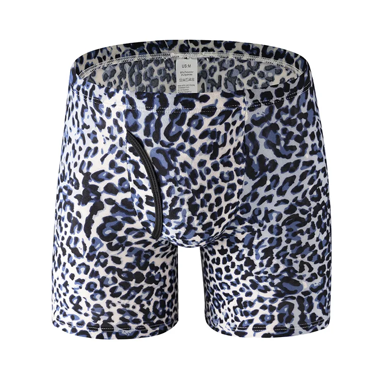 

US Size Leopard Printed Men Boxer Shorts Underwear Breathable Sexy Panties For Man Ice Silk Thin Comfortable Extended Underpants