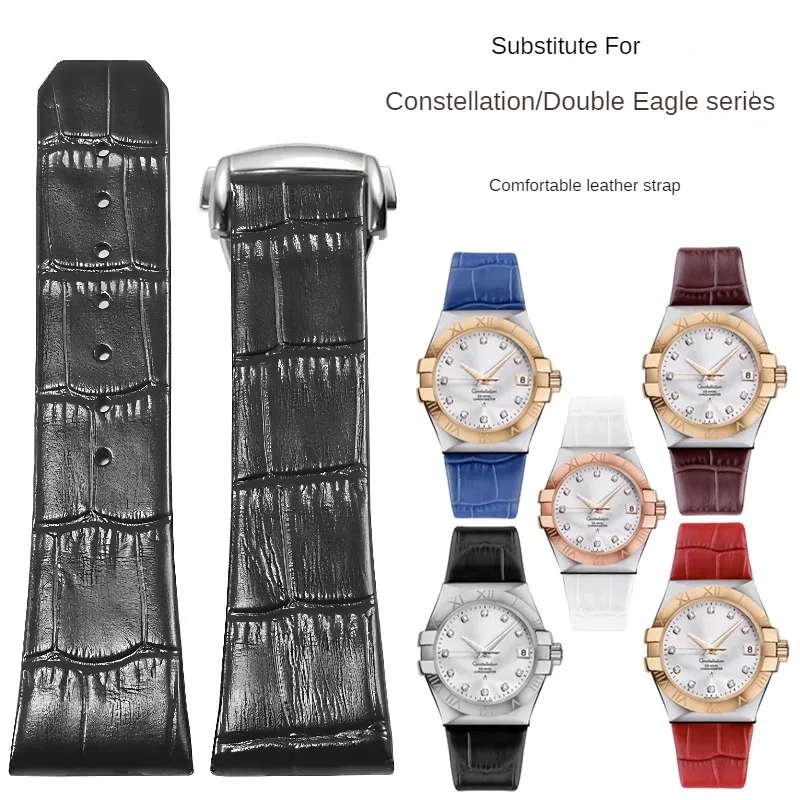 

Folding Clacp Cowhide Strap With Substitute Constellation Double Eagle Series Concave Interface Genuine Leather Watchband 23mm