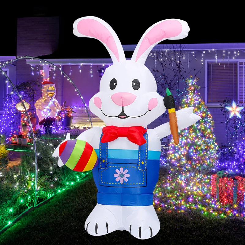 Happy Easter Celebration Decoration LED Lighted Giant Eggs Bunny Rabbit Inflatable Toys for Outdoor Home Garden Shop Ornament