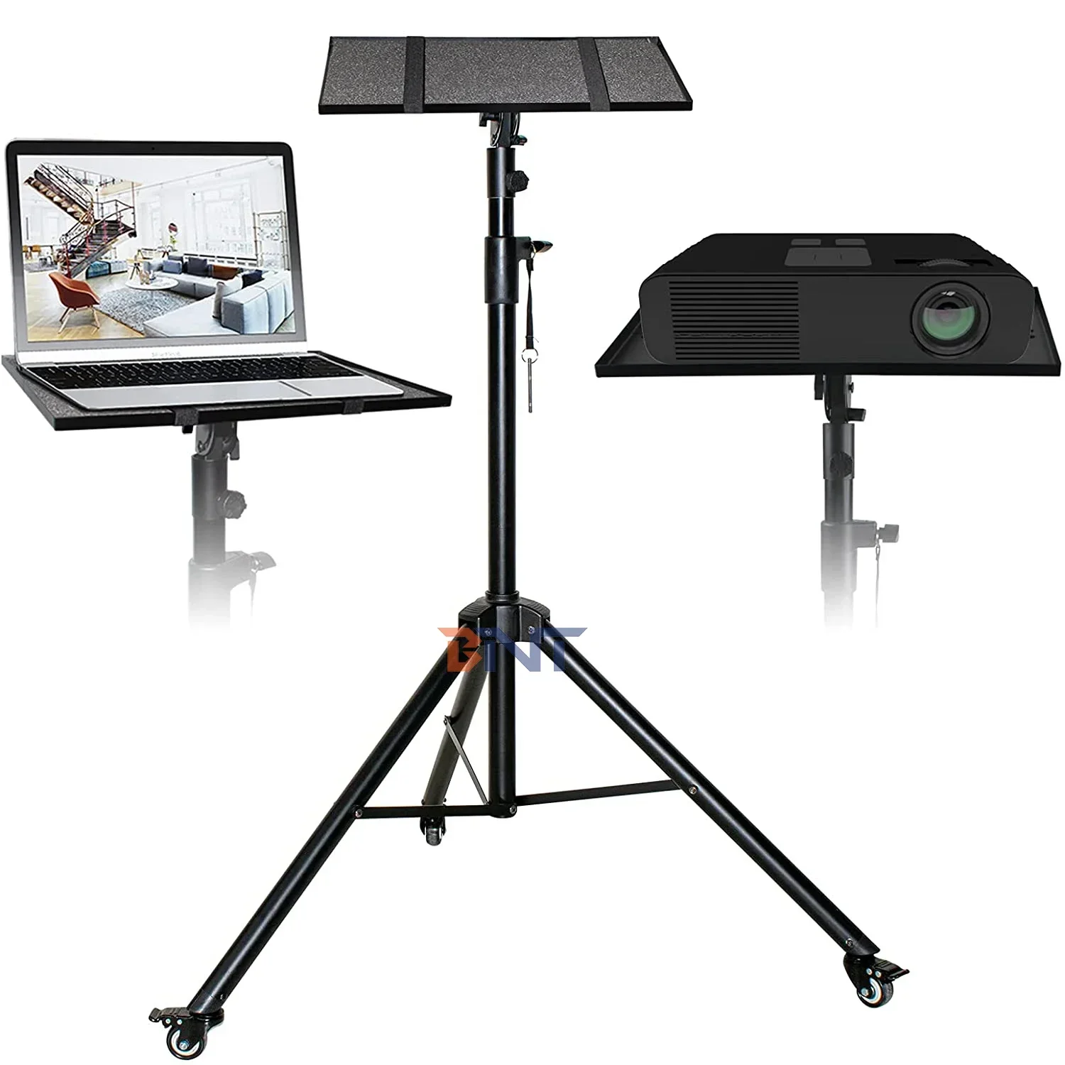 Heavy duty tripod height adjustable laptop stand with Plate and Casters Wheel for Laptop Projector Camera Audio Equipment