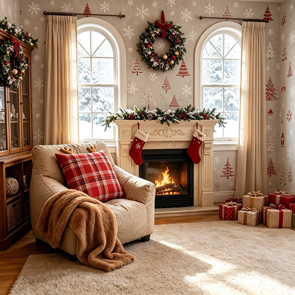 1Pc Christmas Plaid Pillow Cover with Reindeer Antlers, Decorative Cushion Case for Sofa Bedroom Xmas Party Home Decor