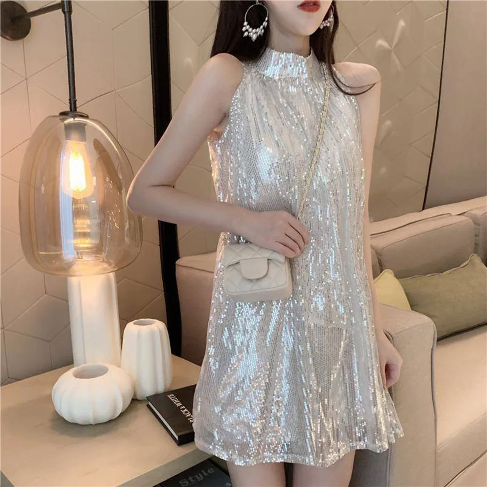 

Fashion Niche Sequin Casual Dress Female Tide 2024 Summer Dress New Loose Slim Sleeveless Temperament Elegant Vest Skirt Female.