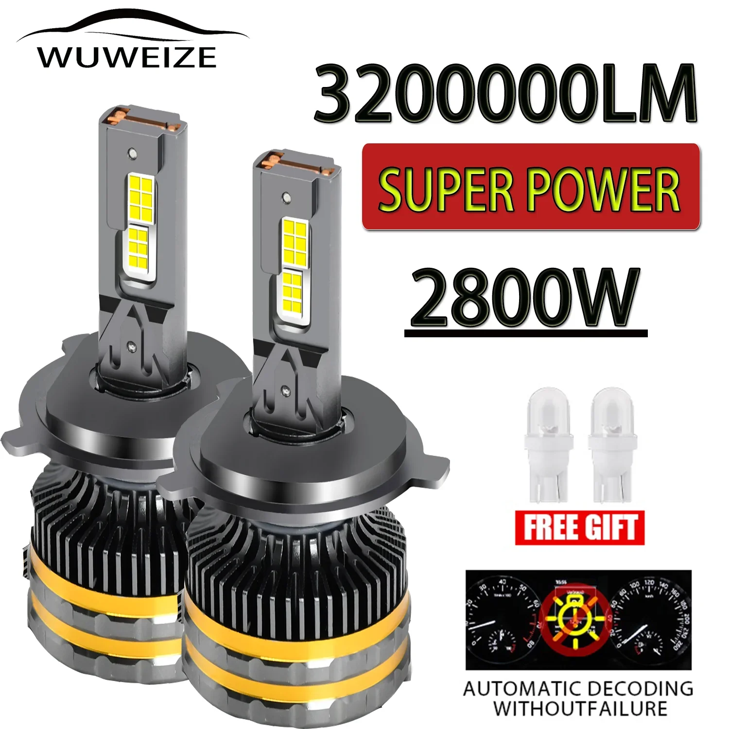 

WUWEIZE 2800W Led Car Very Powerful LEDs Front Headlight Bulb 12V 24V 36V H7 Canbus No Error 9005/HB3 9006/HB4 H1 H7 H4 H11