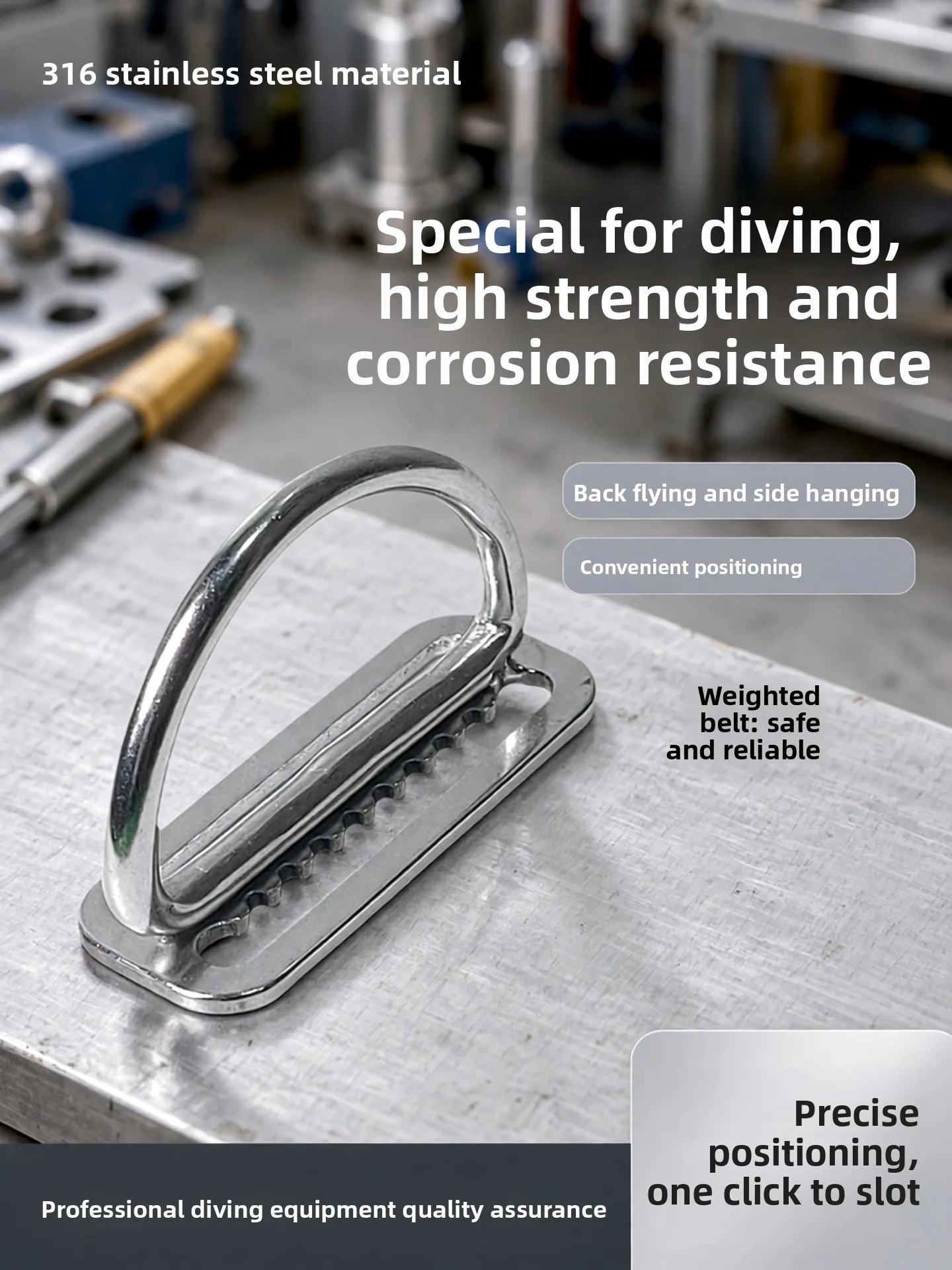2Pc 316 Stainless Steel Diving Weight Belt Buckle with D-Ring&Tri-Glide–Side Mount Retainer Set for Scuba Backplate&Wing Harness