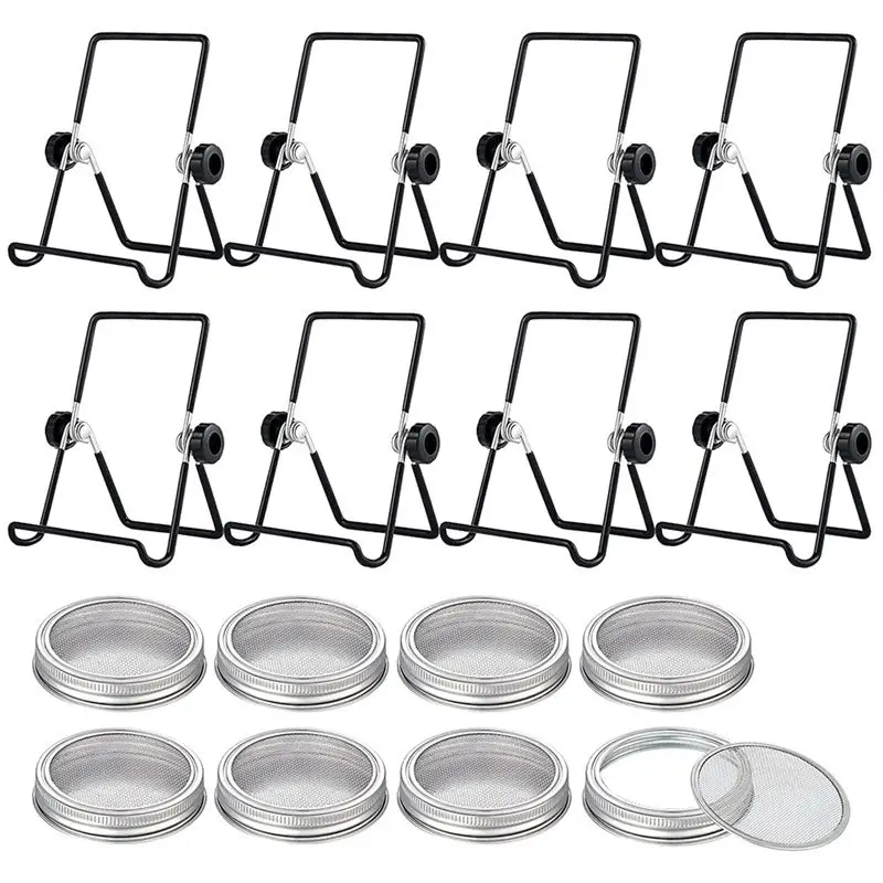 A75K 8 Sets Sprouting Jar Kit Includes Sprouting Lids and Sprouting Stands Jar Screen Lids for Sprouting Growing Seeds