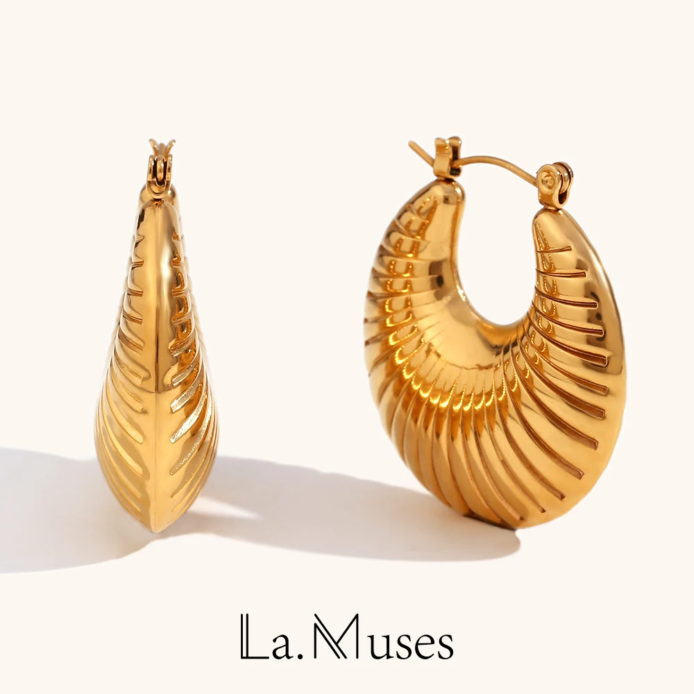 La.  Muses Classic 30MM Vertical Hollow Horn Hoop Earrings Trendy Stainless Steel Earrings Tarnish Free Daily Jewellery Woman