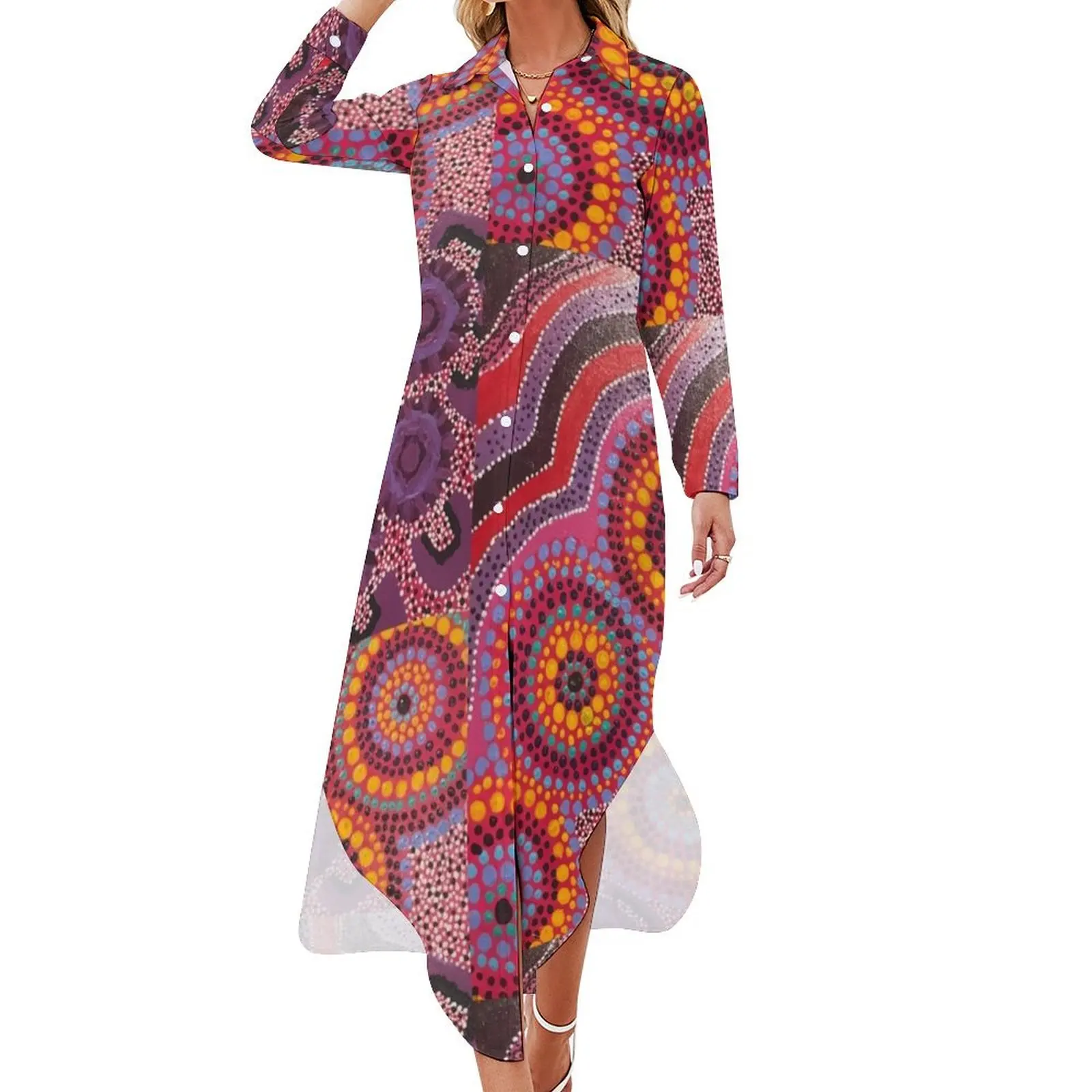 Aboriginal design - pink learning Long Sleeved Shirt Dress Cocktail of dresses prom dresses 2024