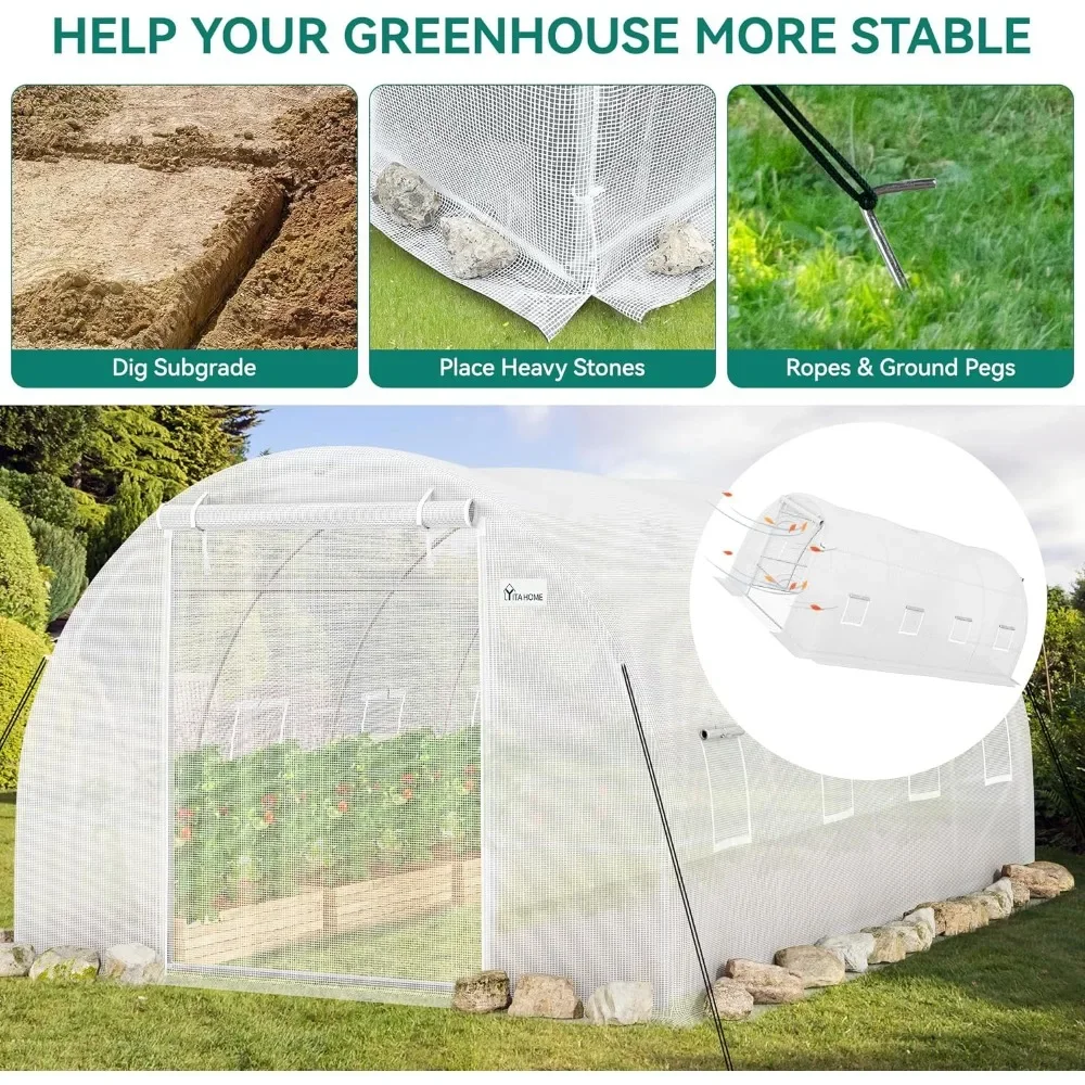 20x10x6.5ft Greenhouse Outdoor Heavy Duty Greenhouses Outside Large Walk-in Tunnel Green Houses Gardening Galvanized