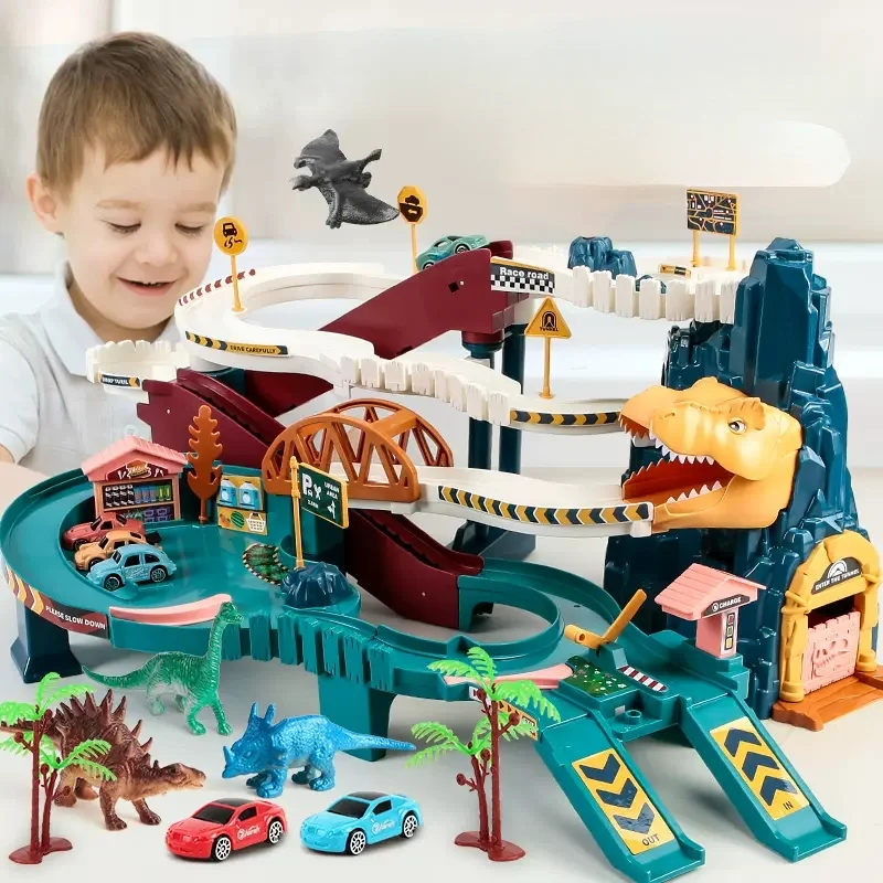 Dinosaur mountain rail car, car, small train, adventure parking lot, children's baby toys, 3-year-old, 4-year-old boy