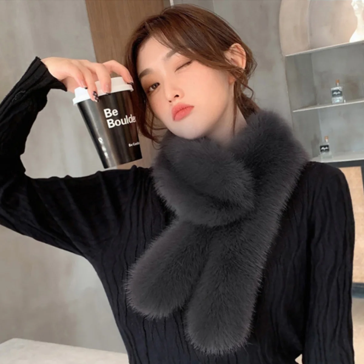 

FEIMANYUAN шарф из натурального лисьего меха для женщин, зимний шарф, теплая шапка, длинный теплый шарф из натурального меха