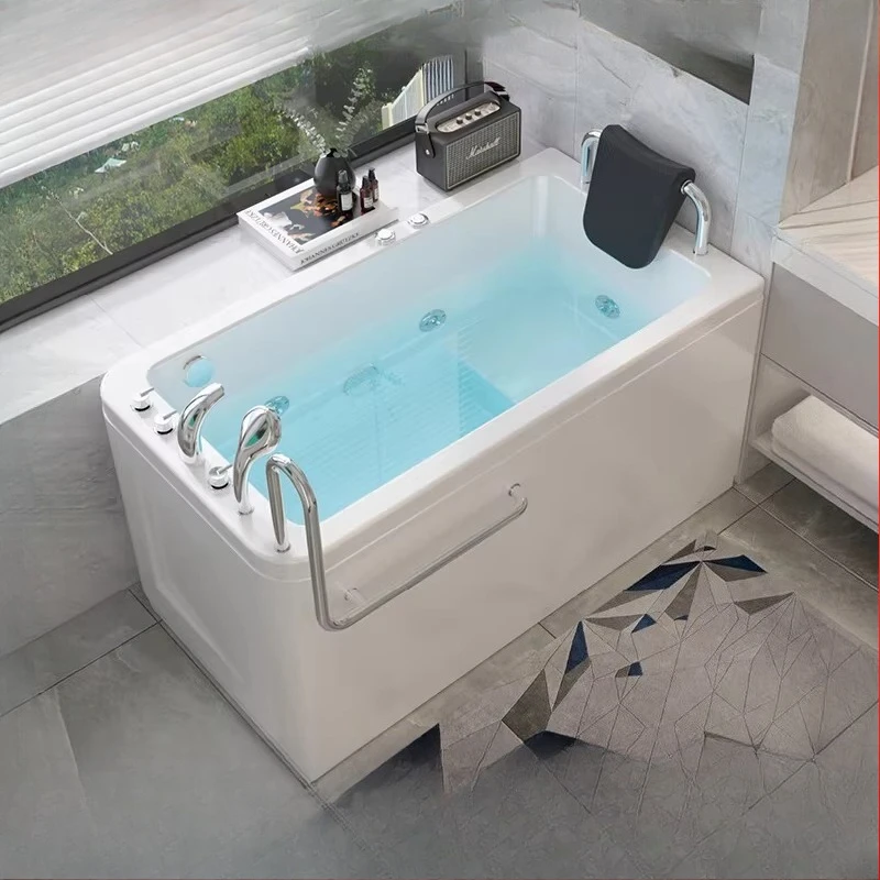 Elderly bathtub small apartment household acrylic thermal insulation surf massage with seat deep bubble armrest in and out of