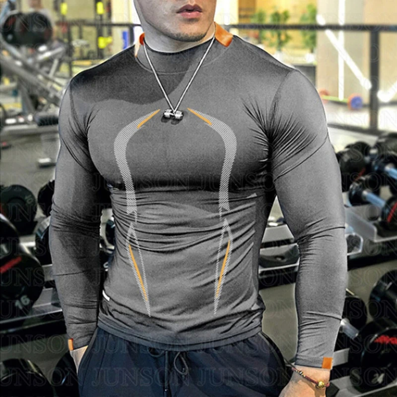 High Quality Men Running T Shirt Quick Dry long sleeves Fitness Shirt Training Exercise Clothes Gym Sport Shirt Tops S-5XL