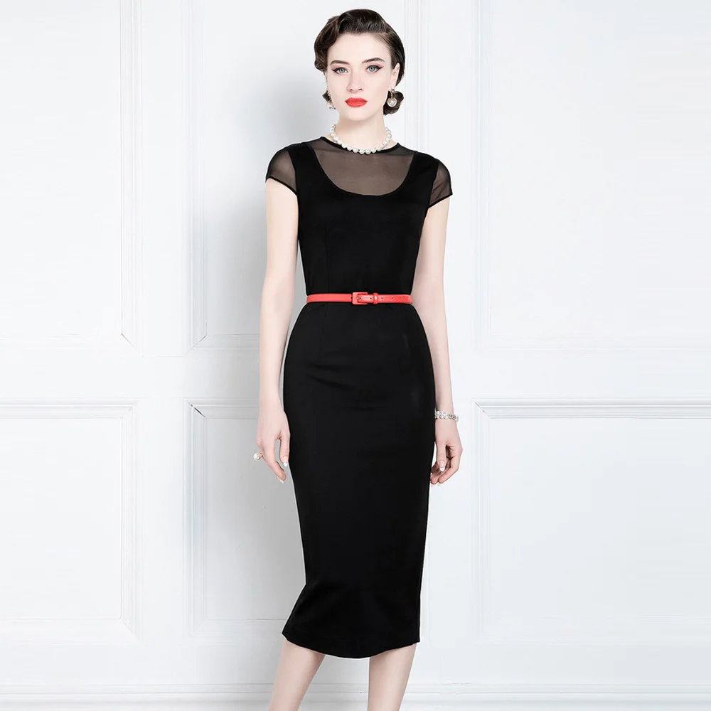 High End Celebrity Dress Women Summer New Temperament Splicing Hepburn Dress Small Black Skirt