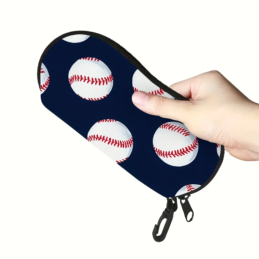 1pc 2D FLAT PRINTING Baseball-Themed Zipper Eyeglass Holder with Strap – Stylish & Portable Glasses Case for Travel