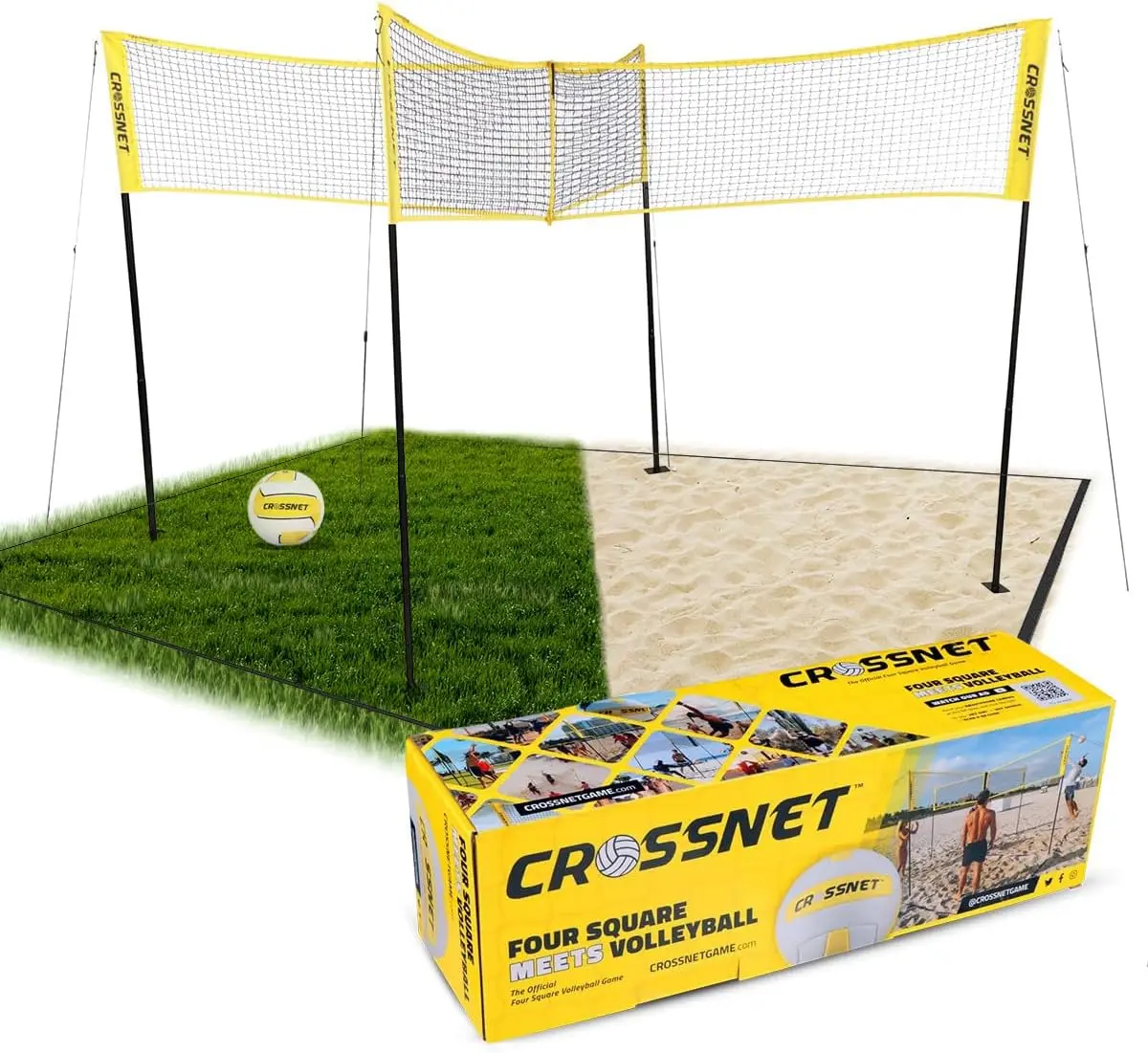 Quick Assemble 4 Square Volleyball Game Set for Adults and Kids with Volleyball Net, Backpack and Ball for Outdoor Games