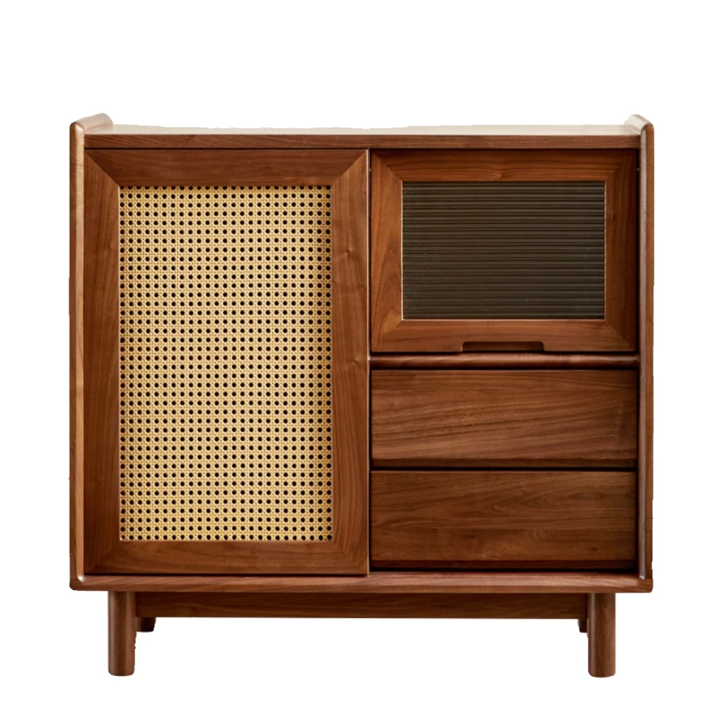 

North American black walnut side cabinet modern simple solid wood restaurant locker small apartment