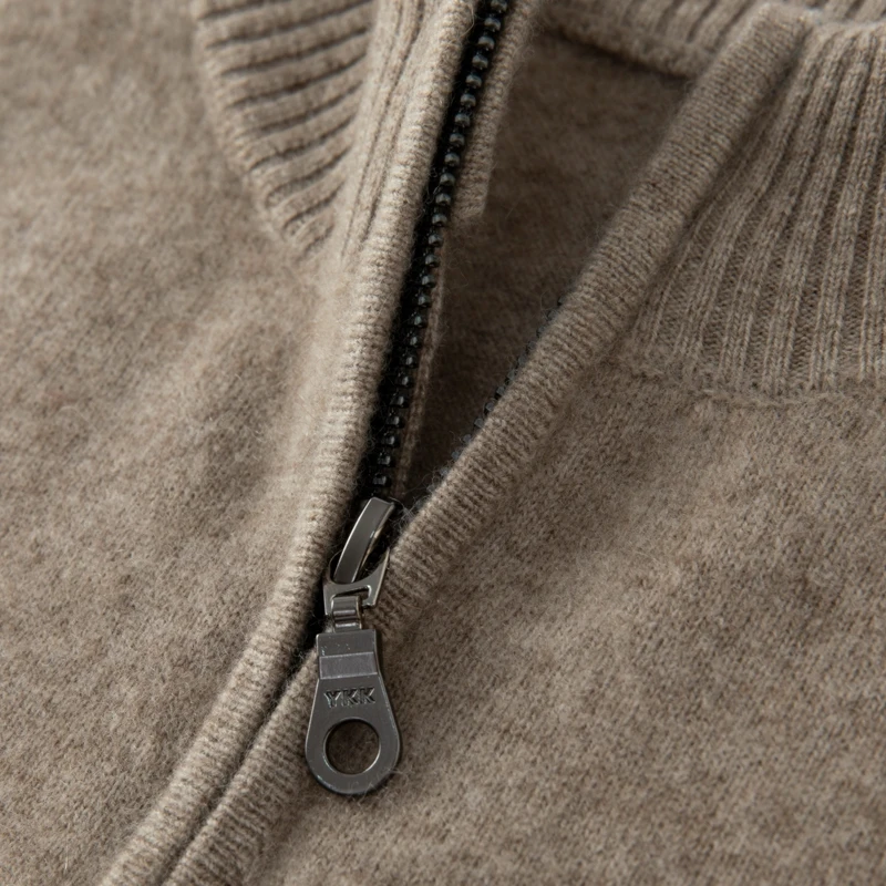 CHICUU Men's 100% Cashmere Sweater Zipper Pullover Mock Neck Long Sleeve Basic Cashmere Knitwear Autumn Winter Clothing Tops