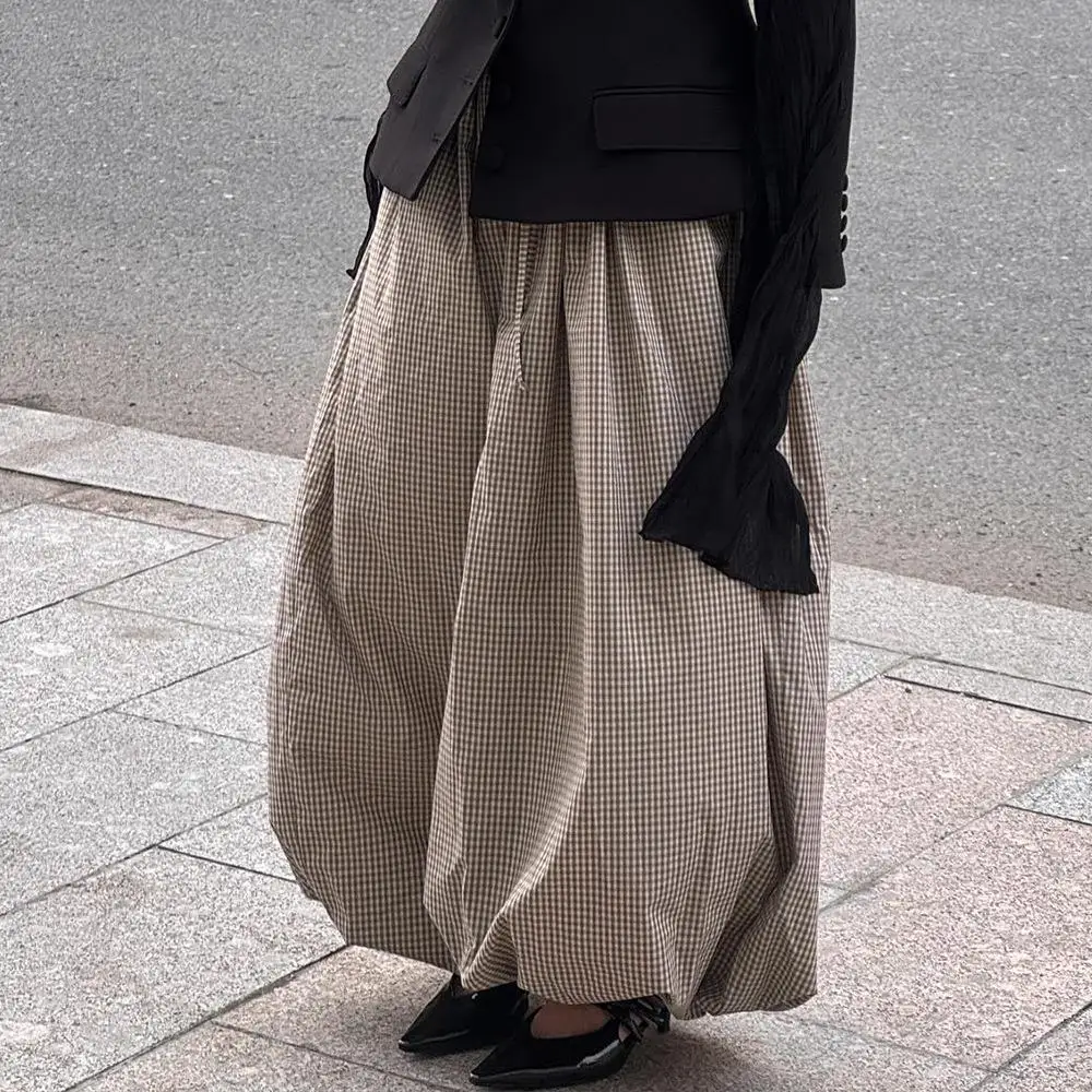 

Легкие коричневые брюки-фонарики в винтажном стиле, дышащие, свободные, в клетку, повседневные, осенние, удобные, мужская одежда