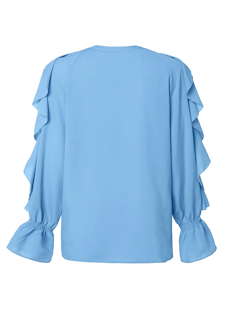 2022 camicette arricciate da donna estive Celmia top eleganti camicia a maniche lunghe con scollo a V Sexy eleganti bottoni Casual Blusas da festa