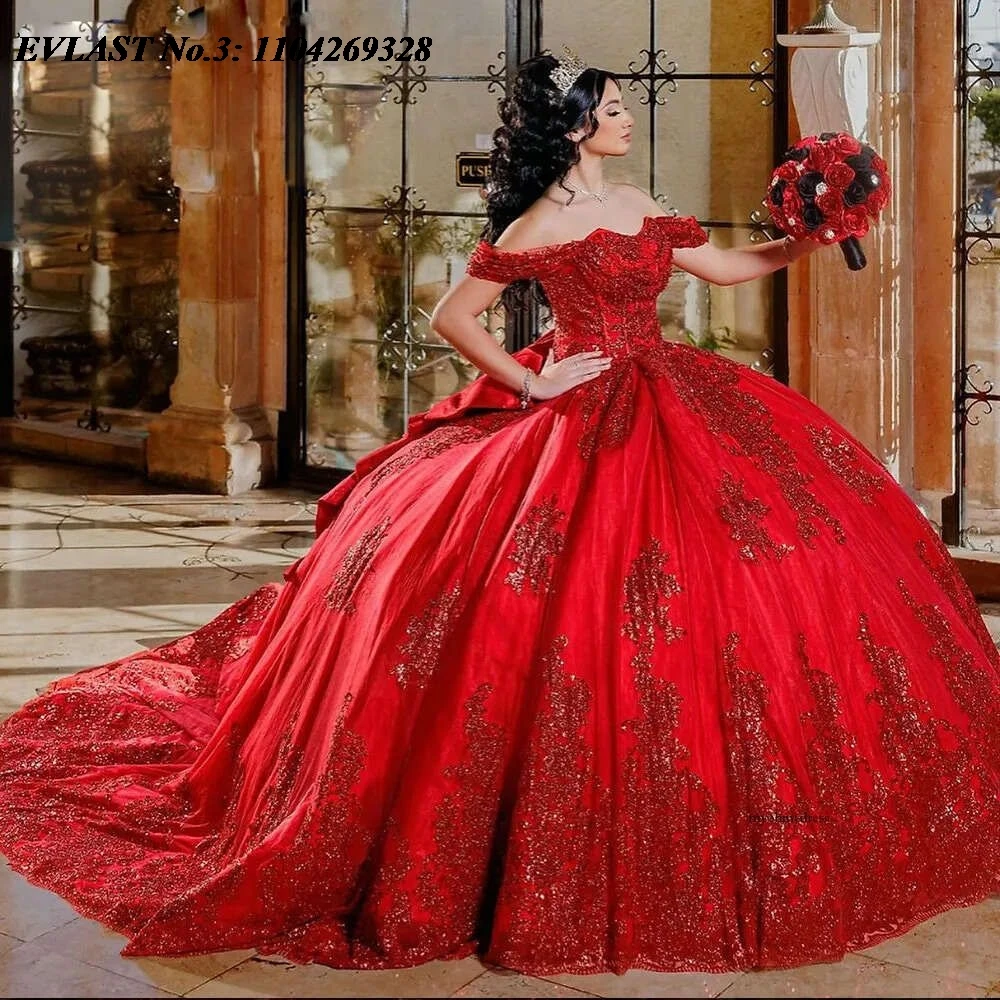 EVLAST Изысканное красное платье Quinceanera по индивидуальному заказу, кружевное платье с блестками и аппликацией, корсет с бисером Sweet 16, Vestidos 15 De XV Años E3Q906