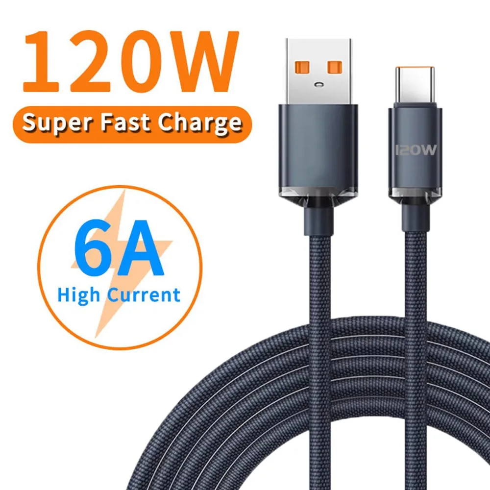 120W USB C Cable for Huawei Samsung Xiaomi 6A Super Fast Charging USB Type C Cable High Speed Charger C Type Cable