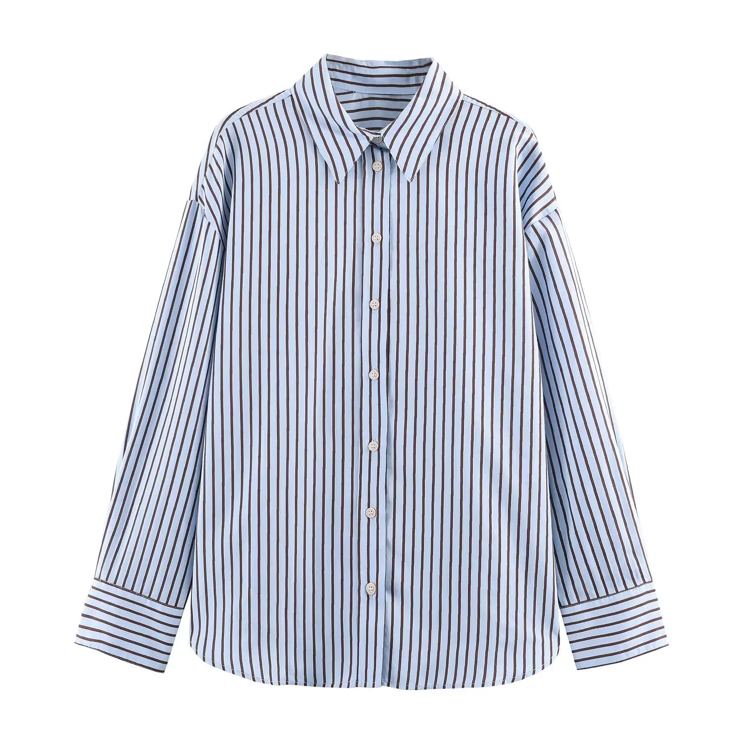 

Women's Fashionable Striped Loose Poplin Shirt 9ZIF