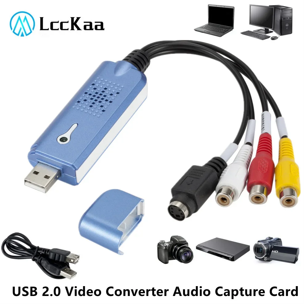 LccKaa USB Audio Video Capture Card Adapter RCA to USB 2.0 Video Capture Converter With USB Cable For TV DVD VHS Capture Device