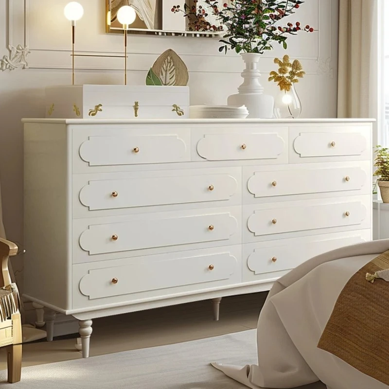 

French Nine-Drawer Cabinet Bedroom Living Room Storage Master Bedroom Locker of Bed End Seven Buckets Cream White