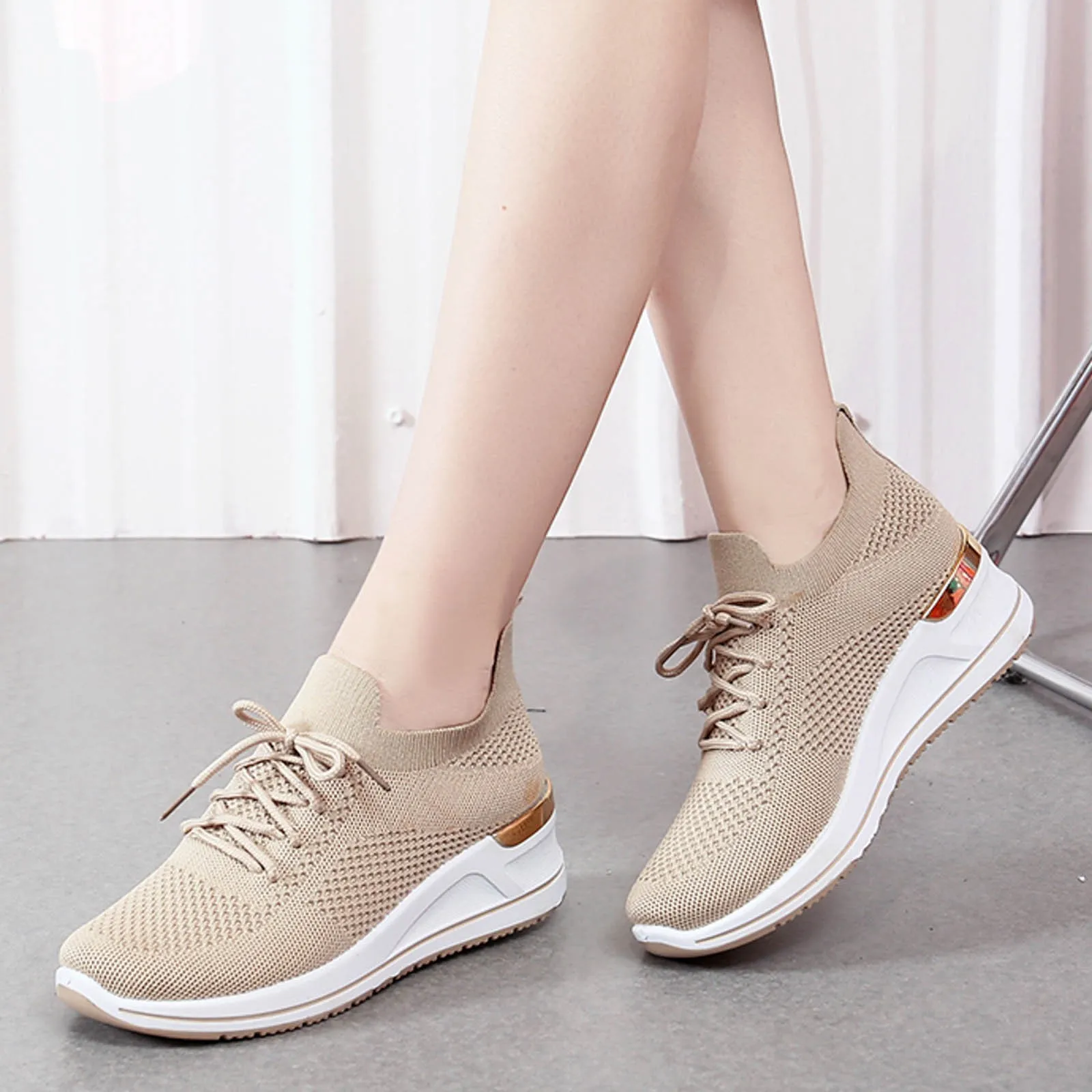 Women Mesh Casual Shoes Solid Soft Memory Foam Lace Up Versatile Ladies Shoes Breathable Comfort Daily Walking Running Shoes