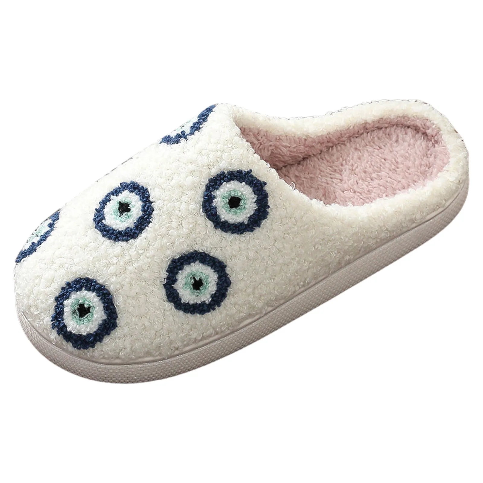 Retro Blue Small Evil Eyes Winter Plush Fashion Women Slippers Warm Slipper Fashion Cozy Shoes Bedroom Home Ladies Cotton Shoes