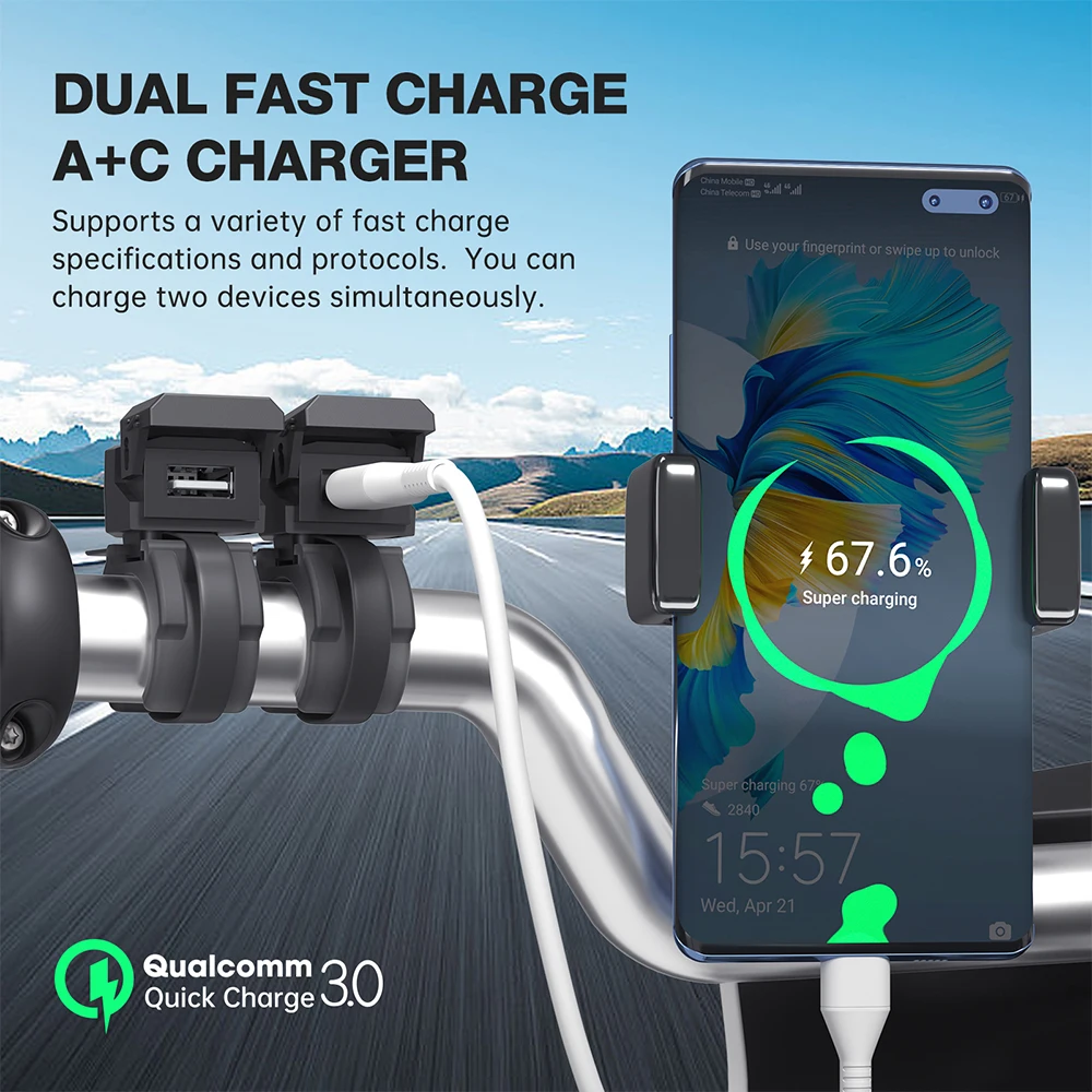 Chargeur de batterie de moto intelligent et multifonctionnel, connecteur injuste, portable, port USB Type C, prise PD QC3.0, 30W