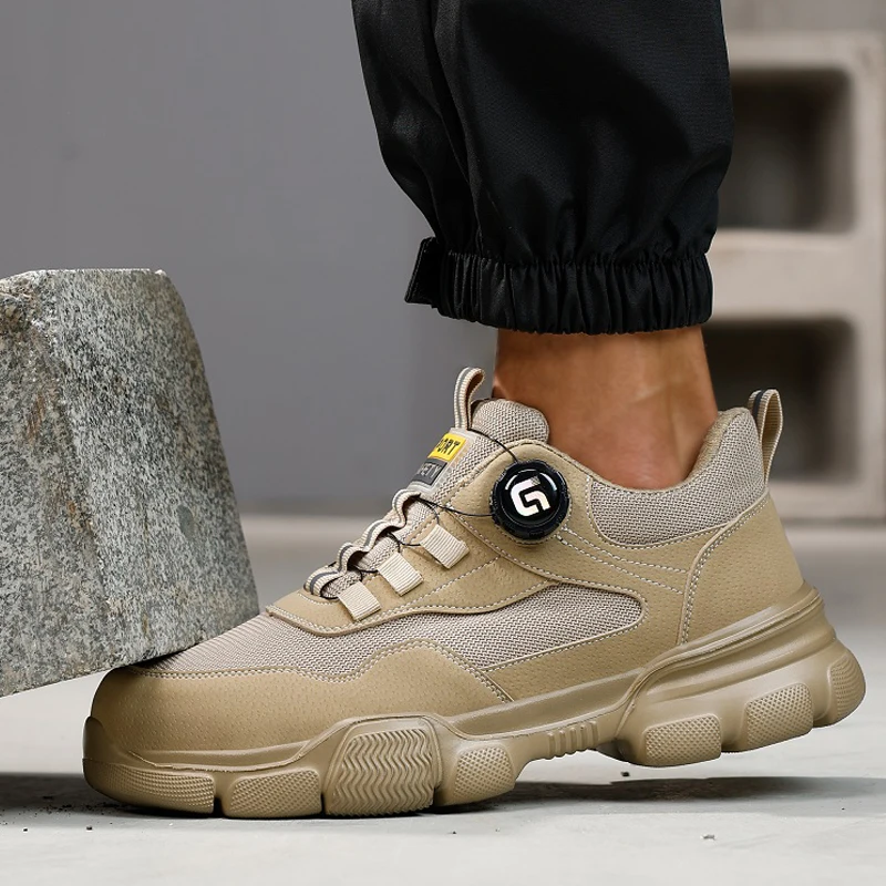 Summer men Safety Shoes breathable Work Sneakers Steel Toe shoes Rotating button Indestructible shoes Light Protection Shoes