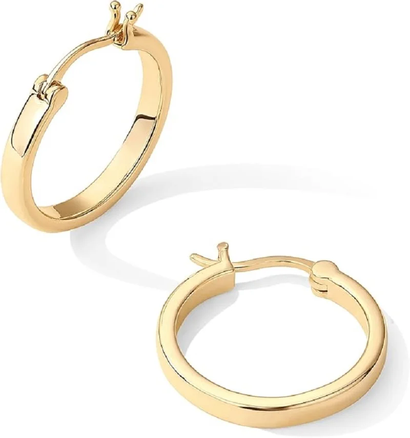 Gold Plated 925 Sterling Silver Earring Post Lightweight Hoops Earring Gold Hoop Earrings for Women