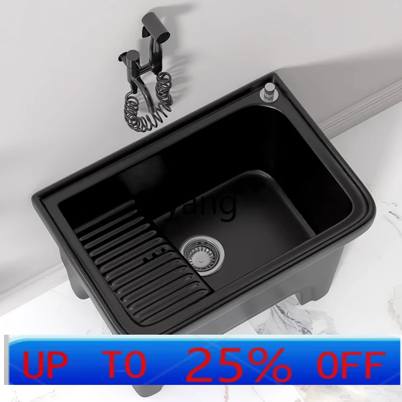 

LTT Balcony Laundry Basin Mop Washing Sink Integrated Ceramic Mop Sink Automatic Drain Black Mop Sink