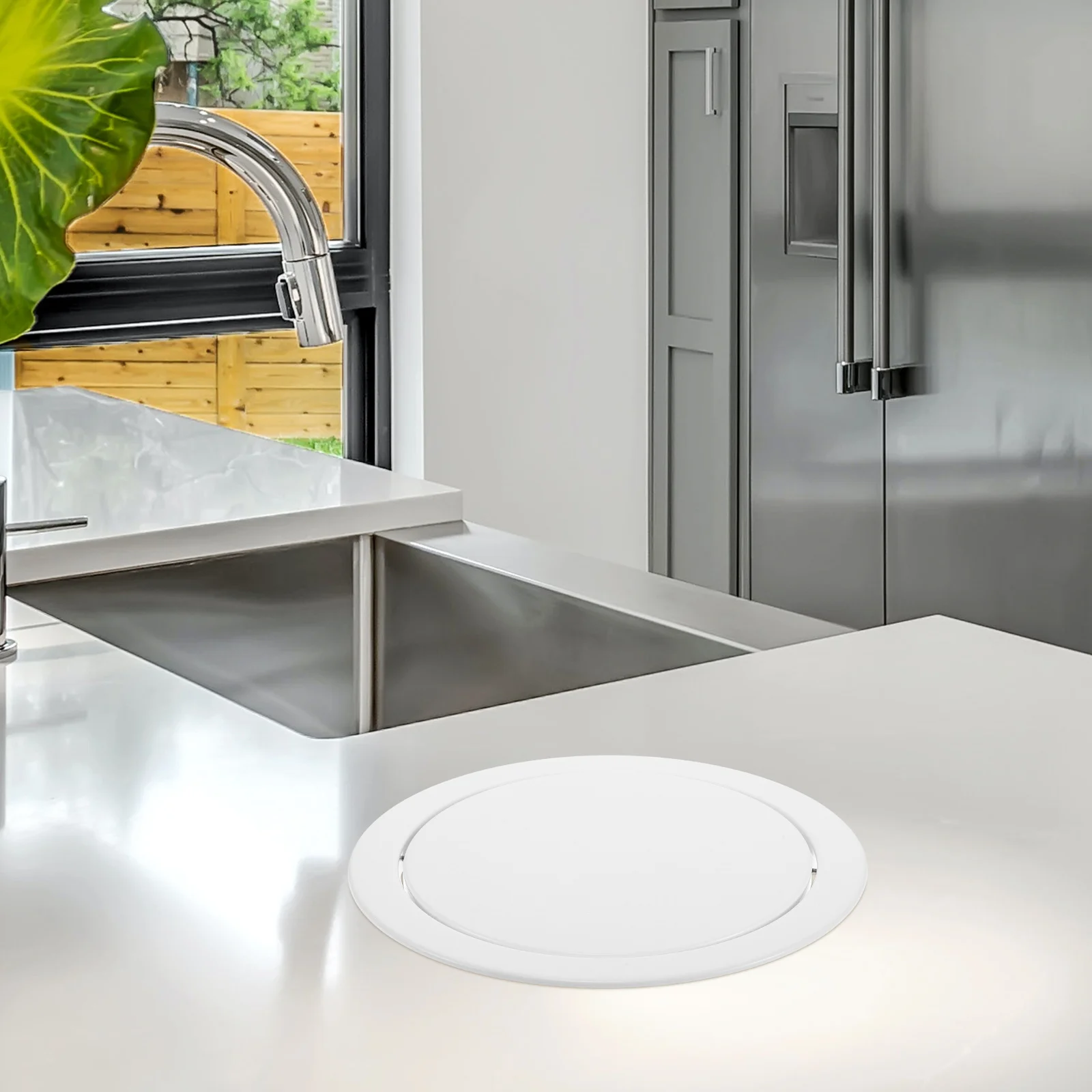 

Embedded Trash Can Lid Stainless Steel Swing Flap Round Countertop Waste Bin Cover For Kitchen Bathroom Office Garbage Can