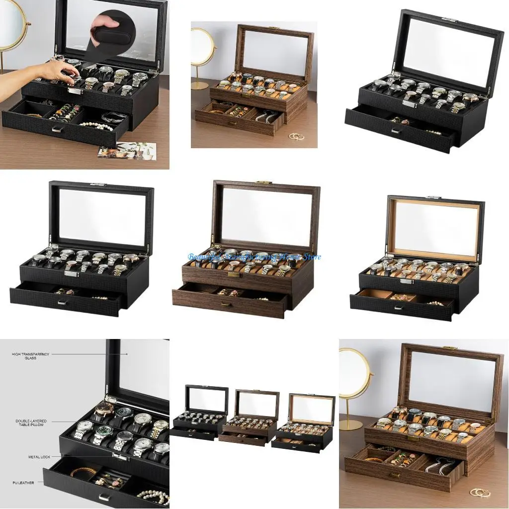 

E56A Executive Watch Display Case with Drawer 12 Compartments Wrist Watches Holder