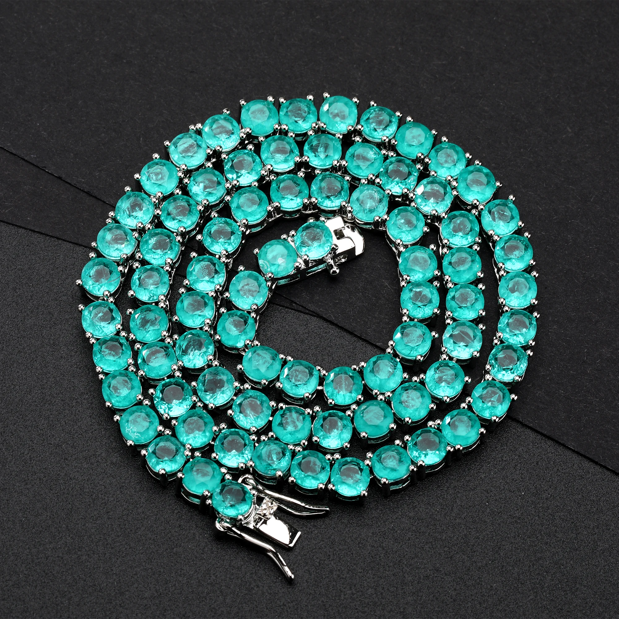 

Hip Hop Tennis Necklace For Women 5mm Tourmaline Blue Fusion Stone Tennis Chain Necklace Fashion Female Jewelry