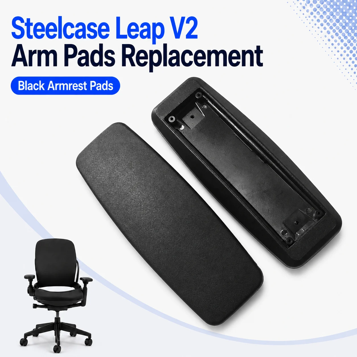 Steelcase Leap V2 Arm Pads Replacement, Office Chair Armrest Pads Covers, Ergonomic Foam Cushion, Black, 1 Pair