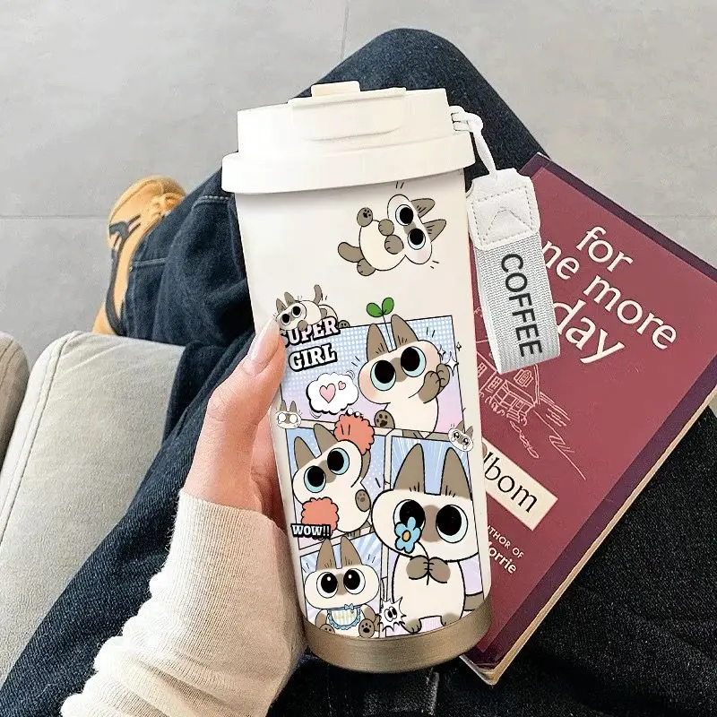 Azuki Isolierflasche Neuer Kreativer Cartoon-Stil und niedliches Design Modisch Einfach Langlebig Große Kapazität Tragbarer Paar-Kaffeebecher Geschenk – Detail 2