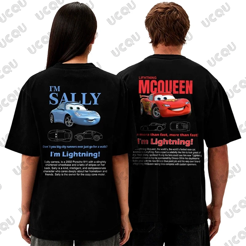 

Lightning Mcqueen and Sally Print Tshirt For Men Women Sally and Mcqueen Summer Cotton Short Sleeve Couple Tees Casual Kids Tops